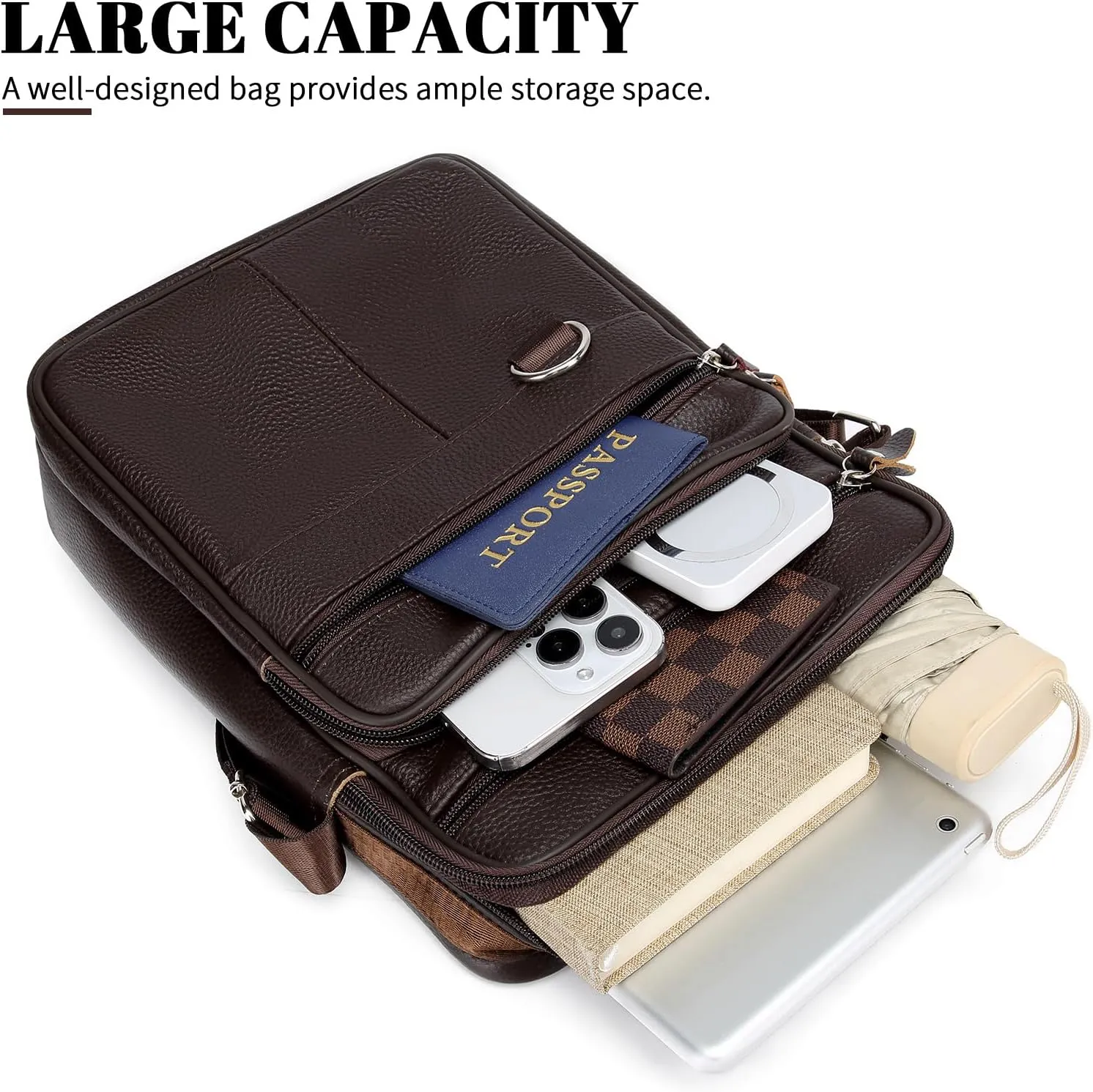 Leather Messenger Bag for Men Large Business Travel Briefcase Crossbody Handbag Man Purse Sling Shoulder Bag