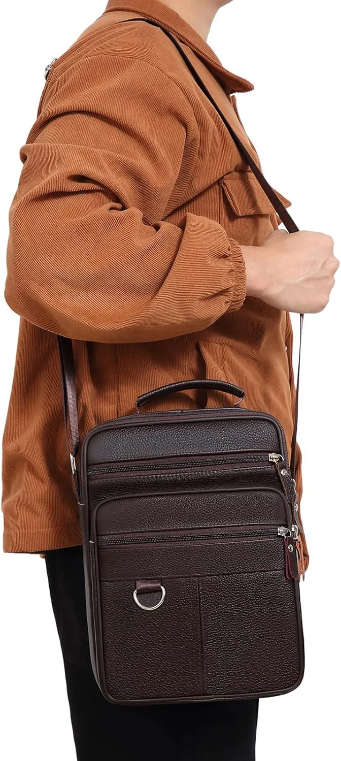 Leather Messenger Bag for Men Large Business Travel Briefcase Crossbody Handbag Man Purse Sling Shoulder Bag