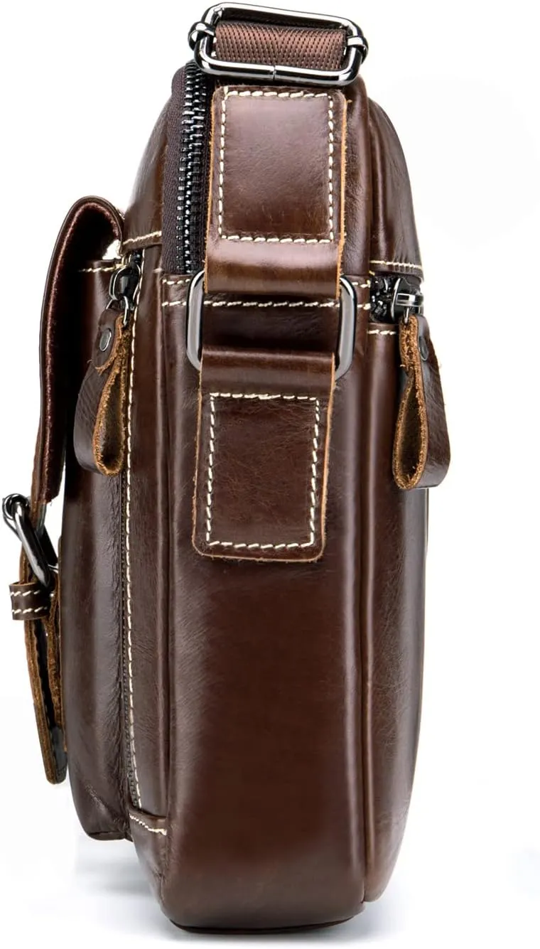 Leather Shoulder Messenger Handbag for Men Business Travel Outdoor Crossbody Pack Casual Pouch Briefcase Hand Bag Daypack