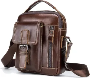 Leather Shoulder Messenger Handbag for Men Business Travel Outdoor Crossbody Pack Casual Pouch Briefcase Hand Bag Daypack