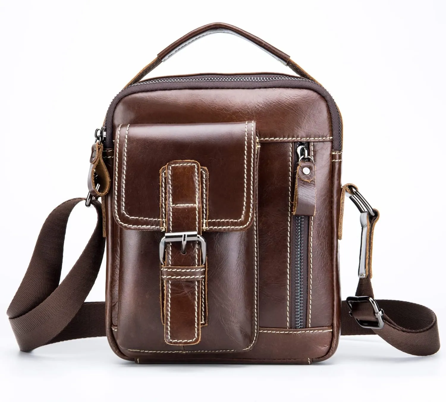 Leather Shoulder Messenger Handbag for Men Business Travel Outdoor Crossbody Pack Casual Pouch Briefcase Hand Bag Daypack