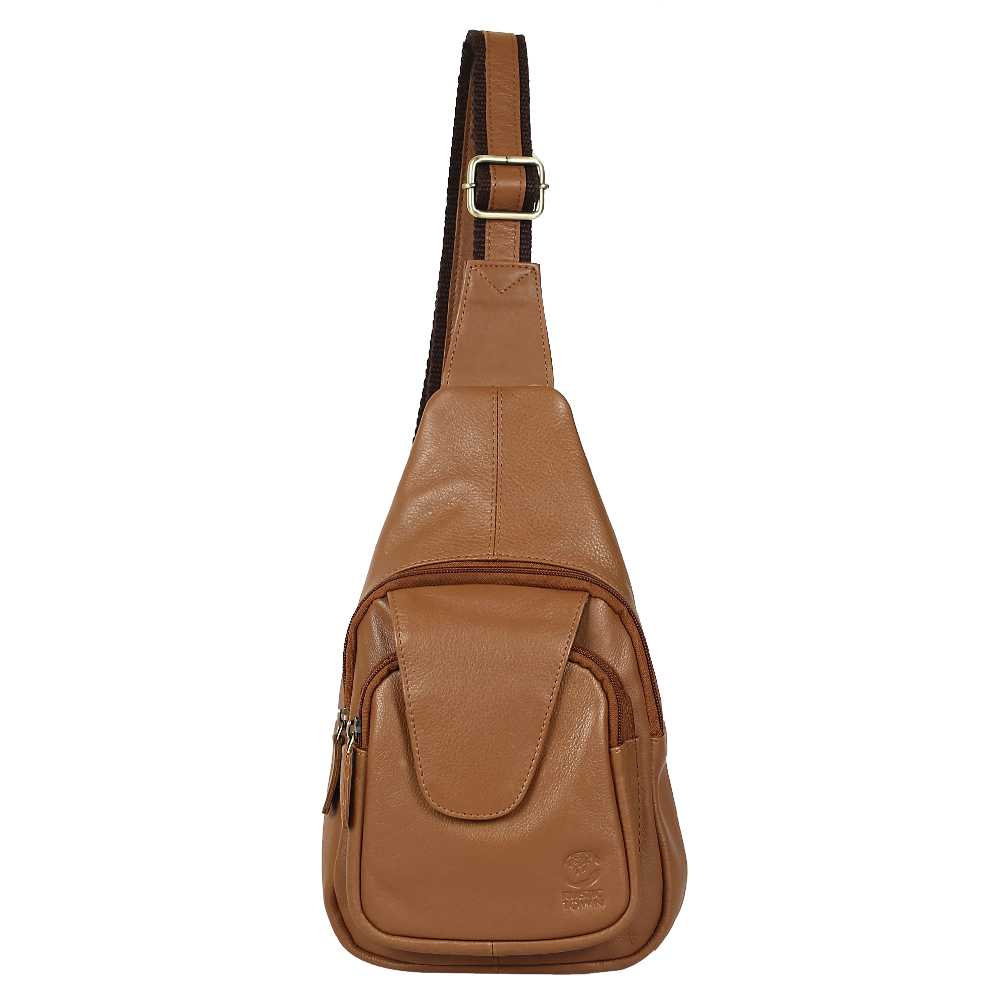 Leather Sling Bag, Chest Shoulder Backpack for Men Women (Brown)