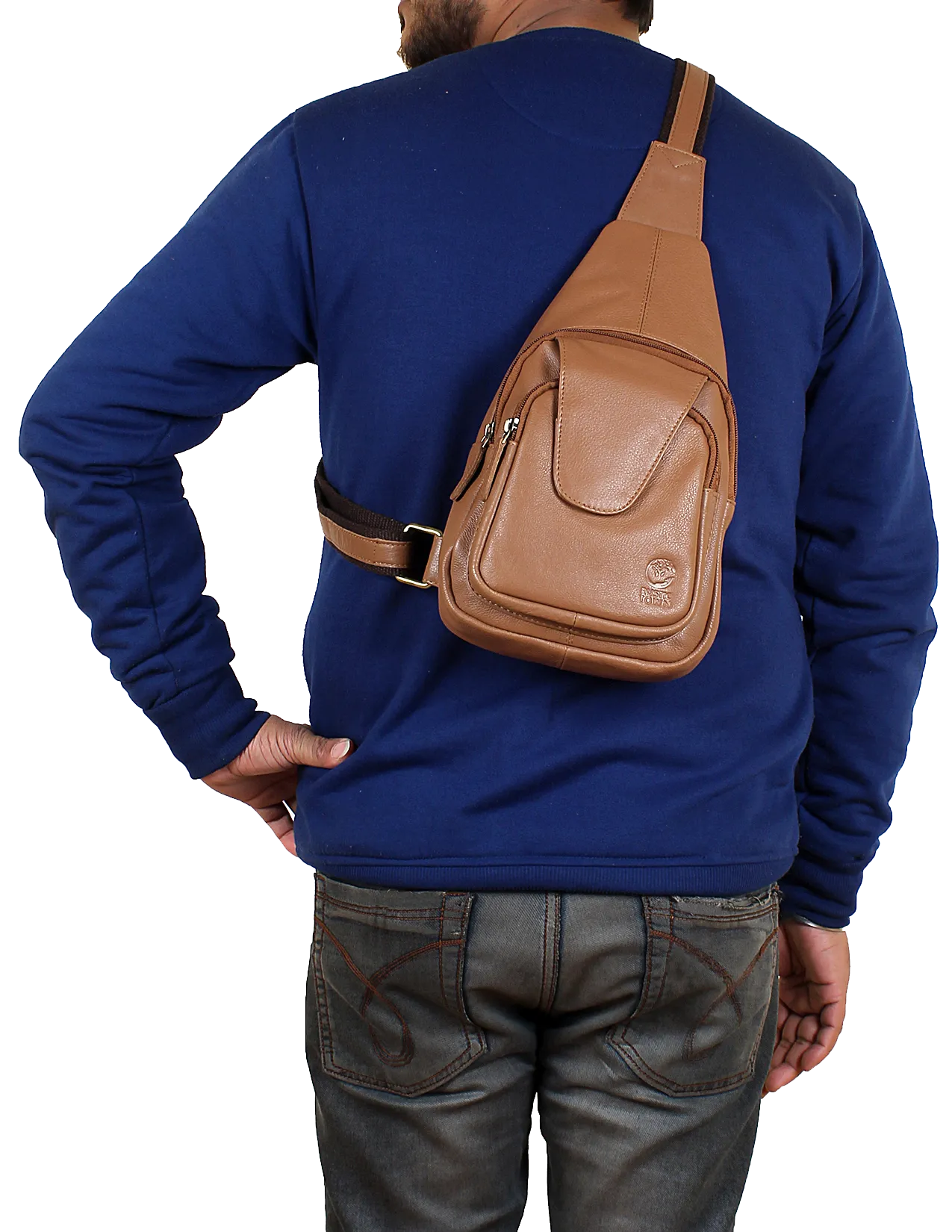 Leather Sling Bag, Chest Shoulder Backpack for Men Women (Brown)