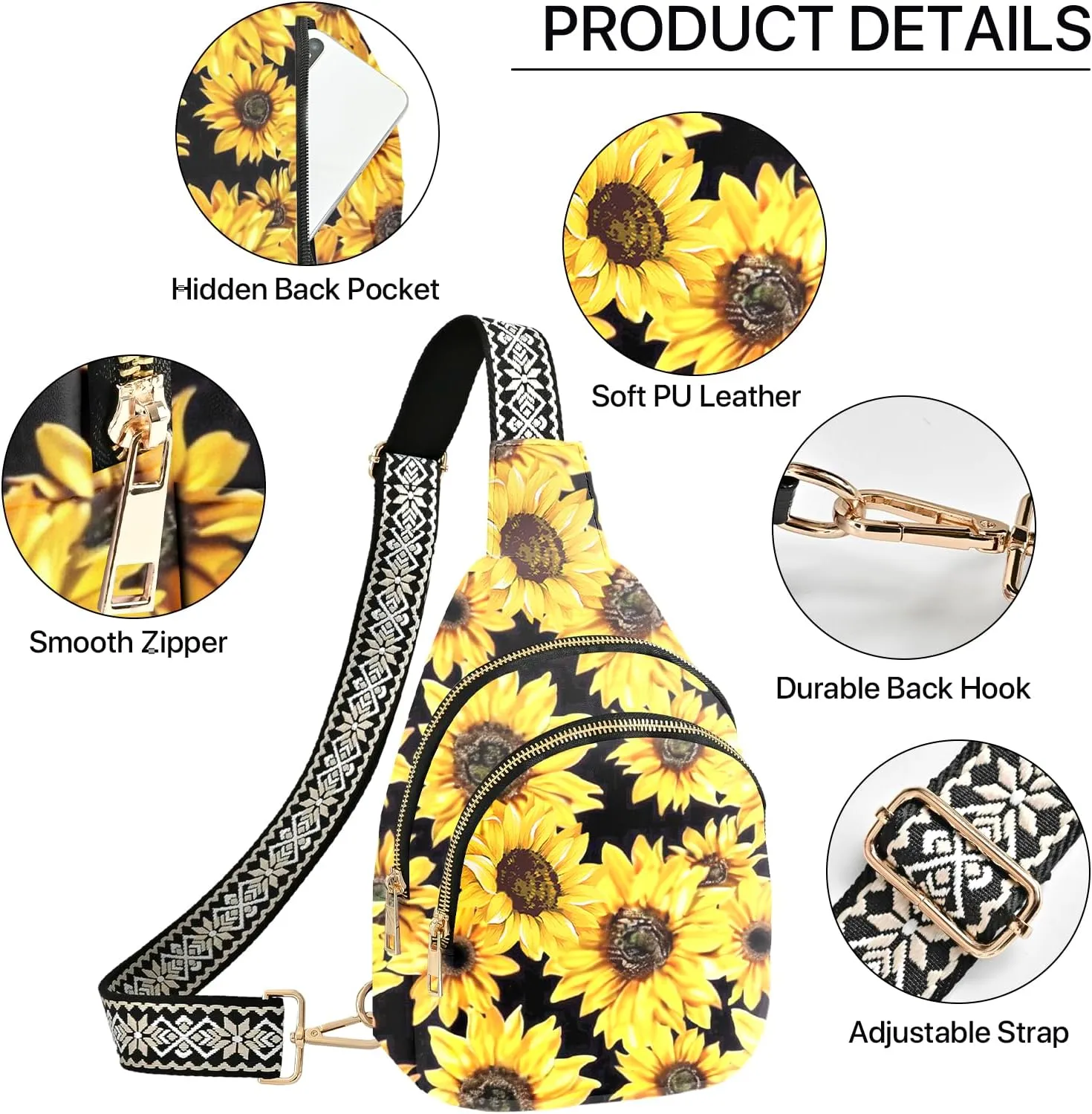 Leather Sling Bag Small Crossbody Backpack Travel Shoulder Pack Hiking Adjustable Chest Daypack for Women