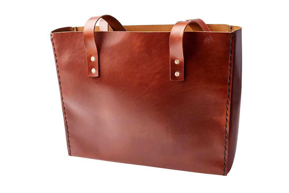 LEATHER TOTE BAG | H B CLASSIC BURNT UMBER LEATHER TOTE BAG