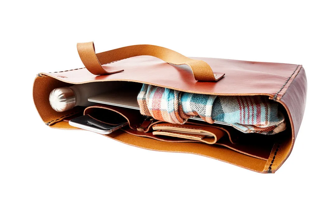 LEATHER TOTE BAG | H B CLASSIC BURNT UMBER LEATHER TOTE BAG