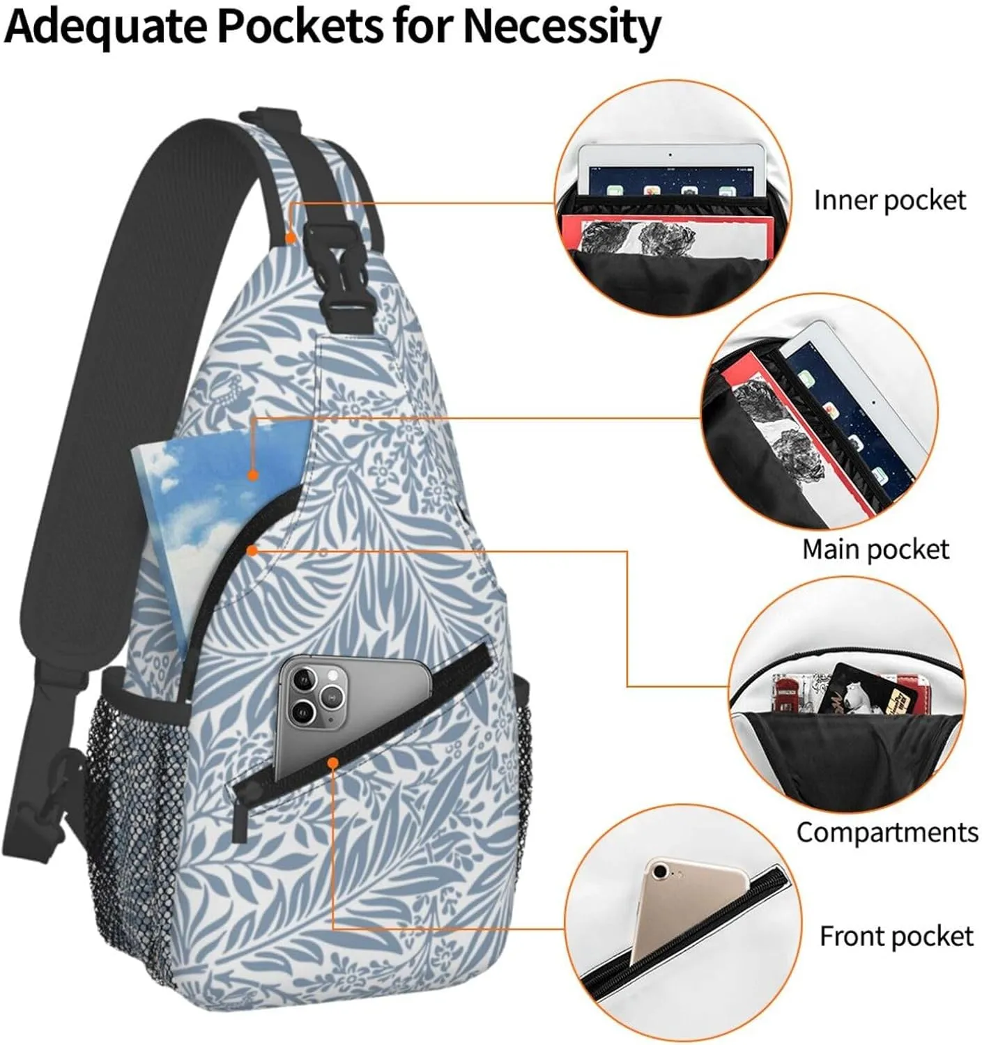 Leaves Crossbody Sling Backpack Sling Bag Adjustable Chest Shoulder Daypack For Women Men