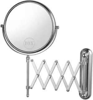 LED Lighted Makeup Mirror Wall Mount 5X Magnifying USB Rechargeable Cosmetic Mirror 180° Swivel Extendable Single Sided Vanity Mirror for Bathroom Shaving Mirrors (Color : 10x)