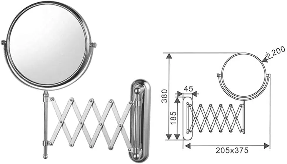 LED Lighted Makeup Mirror Wall Mount 5X Magnifying USB Rechargeable Cosmetic Mirror 180° Swivel Extendable Single Sided Vanity Mirror for Bathroom Shaving Mirrors(7X)