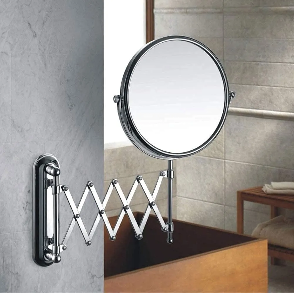 LED Lighted Makeup Mirror Wall Mount 5X Magnifying USB Rechargeable Cosmetic Mirror 180° Swivel Extendable Single Sided Vanity Mirror for Bathroom Shaving Mirrors(7X)