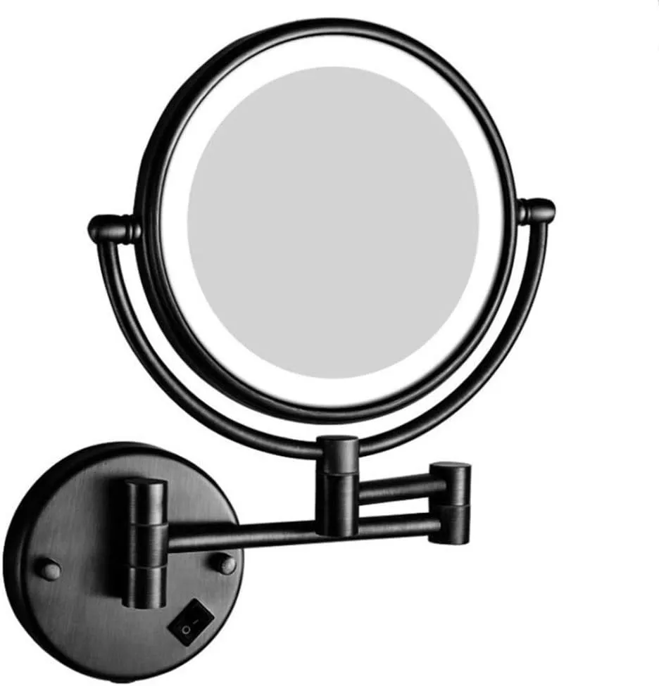 LED Makeup Vanity Mirror,3X Magnification Beauty Mirror Two-Sided Wall Mounted Bathroom Mirror 360°Swivel Extendable Cosmetic Mirror 8inch (Nero Powered by Plug)