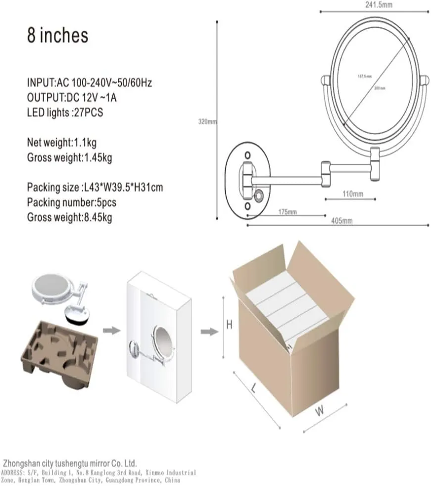 LED Makeup Vanity Mirror,Two-Sided Wall Mounted Beauty Mirror Multiple Magnification Bathroom Mirror 360° Swivel Extendable Cosmetic Mirror Powered by