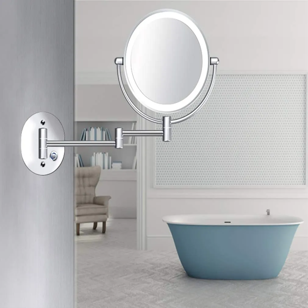LED Makeup Vanity Mirror,Two-Sided Wall Mounted Beauty Mirror Multiple Magnification Bathroom Mirror 360° Swivel Extendable Cosmetic Mirror Powered by