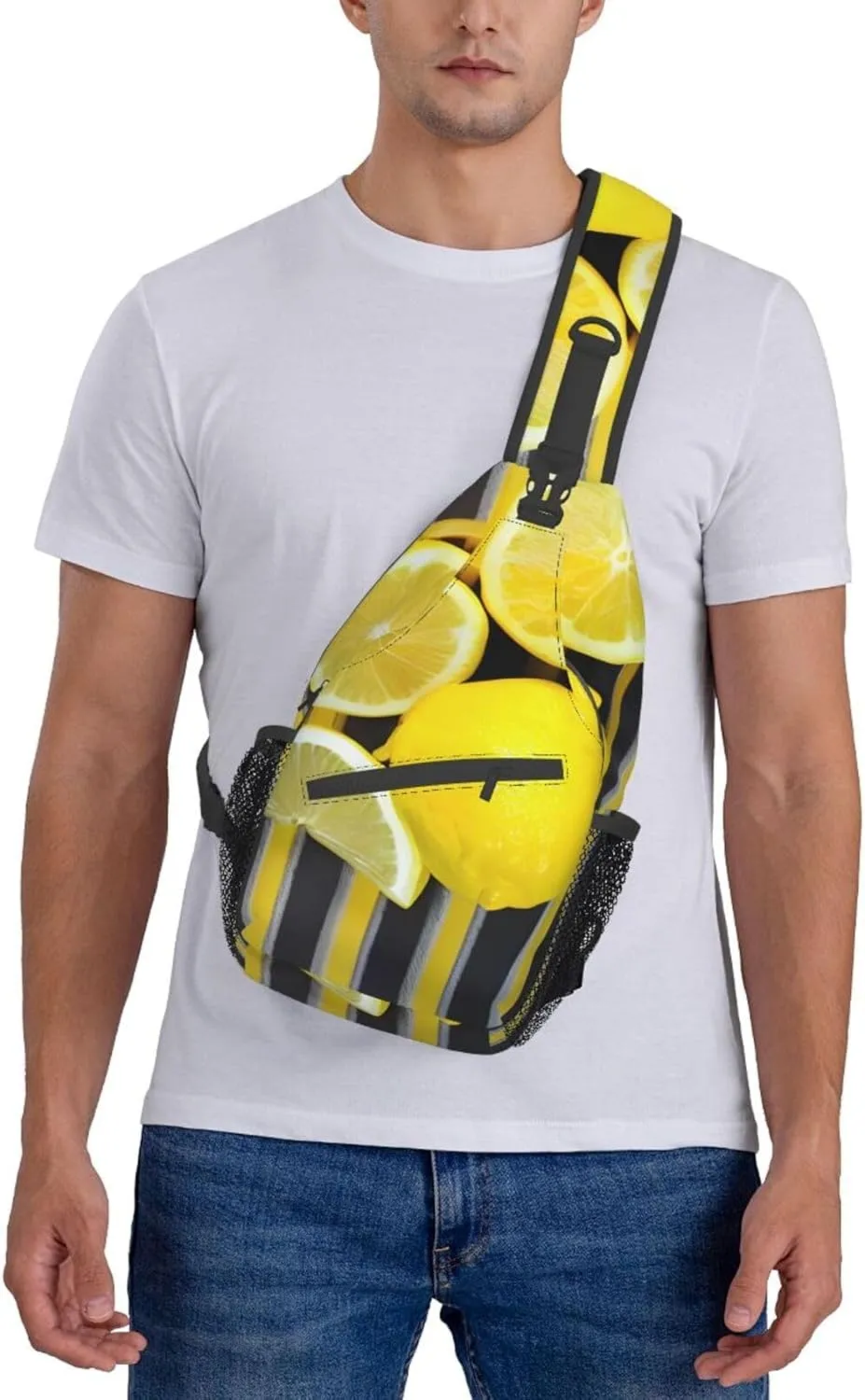 Lemon Zest Yellow Stripes Unisex Casual Diagonal Chest Bag,Multipurpose Crossbody Shoulder Bag Travel Hiking Daypack