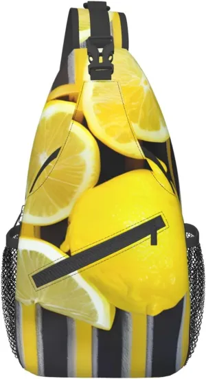 Lemon Zest Yellow Stripes Unisex Casual Diagonal Chest Bag,Multipurpose Crossbody Shoulder Bag Travel Hiking Daypack