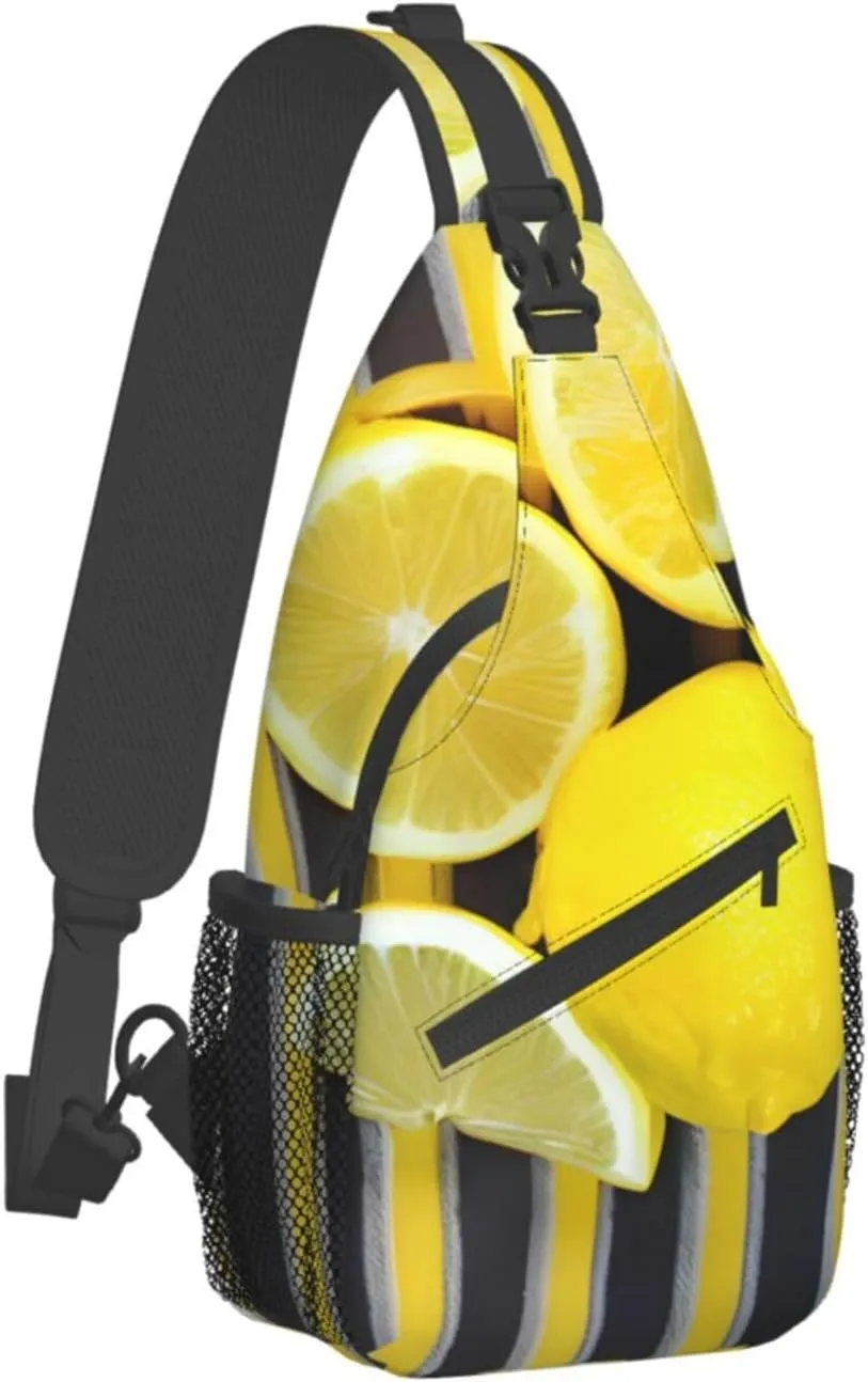 Lemon Zest Yellow Stripes Unisex Casual Diagonal Chest Bag,Multipurpose Crossbody Shoulder Bag Travel Hiking Daypack