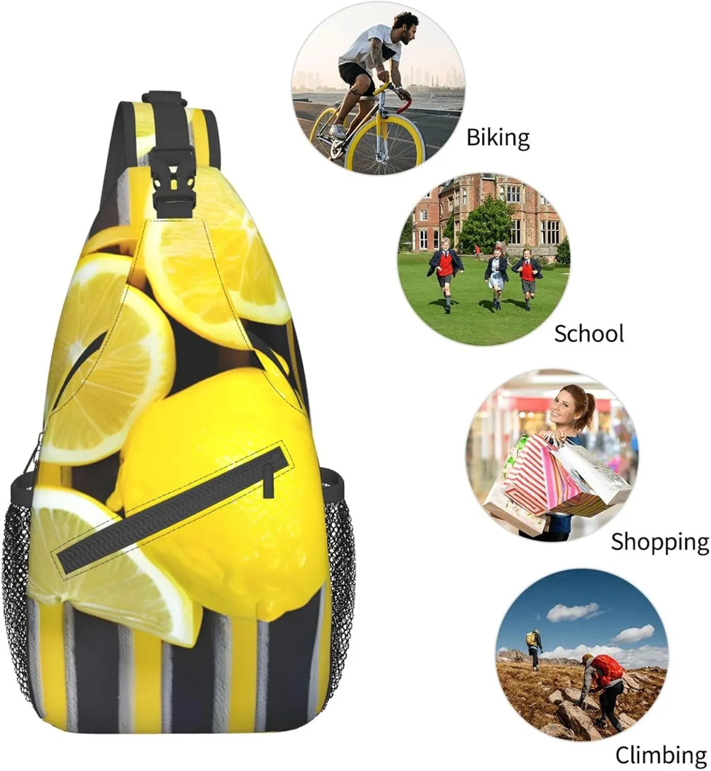 Lemon Zest Yellow Stripes Unisex Casual Diagonal Chest Bag,Multipurpose Crossbody Shoulder Bag Travel Hiking Daypack