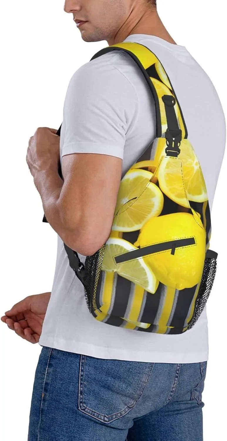Lemon Zest Yellow Stripes Unisex Casual Diagonal Chest Bag,Multipurpose Crossbody Shoulder Bag Travel Hiking Daypack