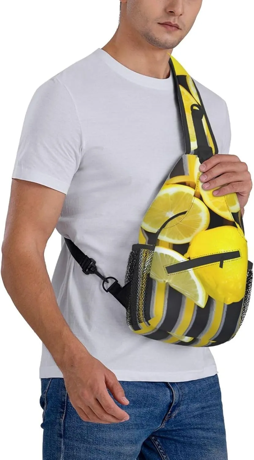 Lemon Zest Yellow Stripes Unisex Casual Diagonal Chest Bag,Multipurpose Crossbody Shoulder Bag Travel Hiking Daypack