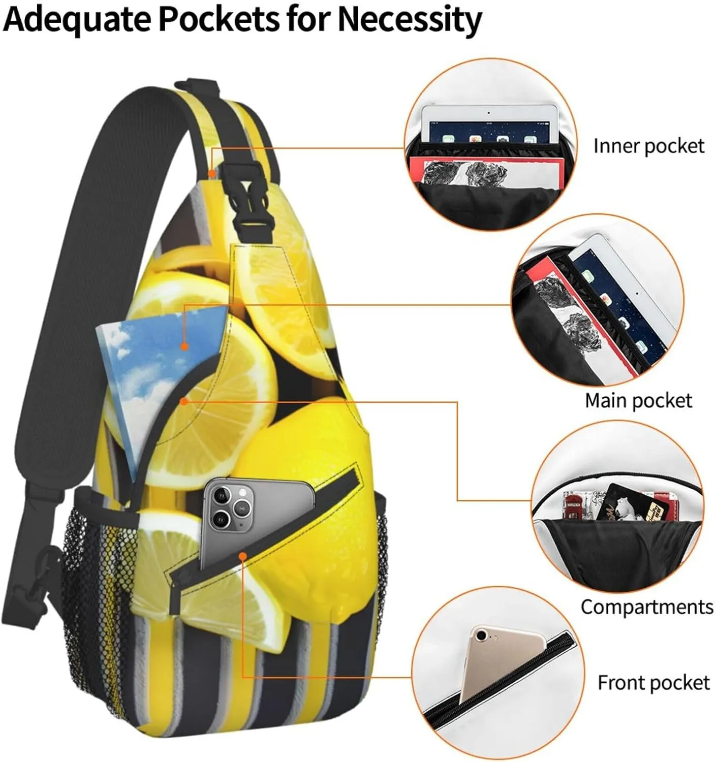 Lemon Zest Yellow Stripes Unisex Casual Diagonal Chest Bag,Multipurpose Crossbody Shoulder Bag Travel Hiking Daypack