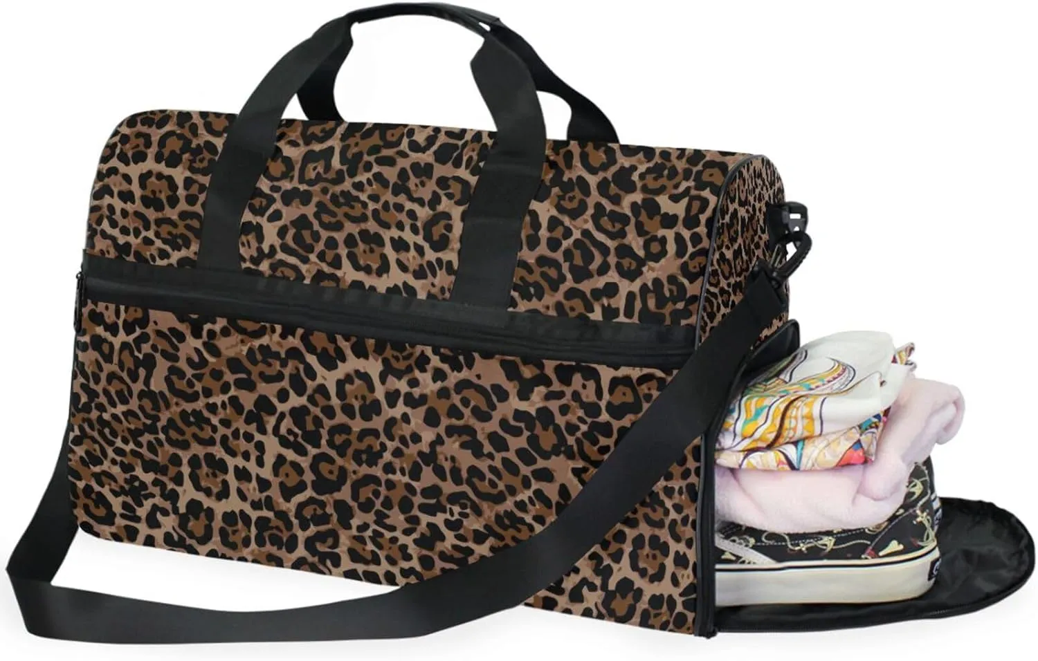 Leopard Texture Leopard Fur Duffel Bag for Travel, Large Sport Gym Bag with Shoe Compartment