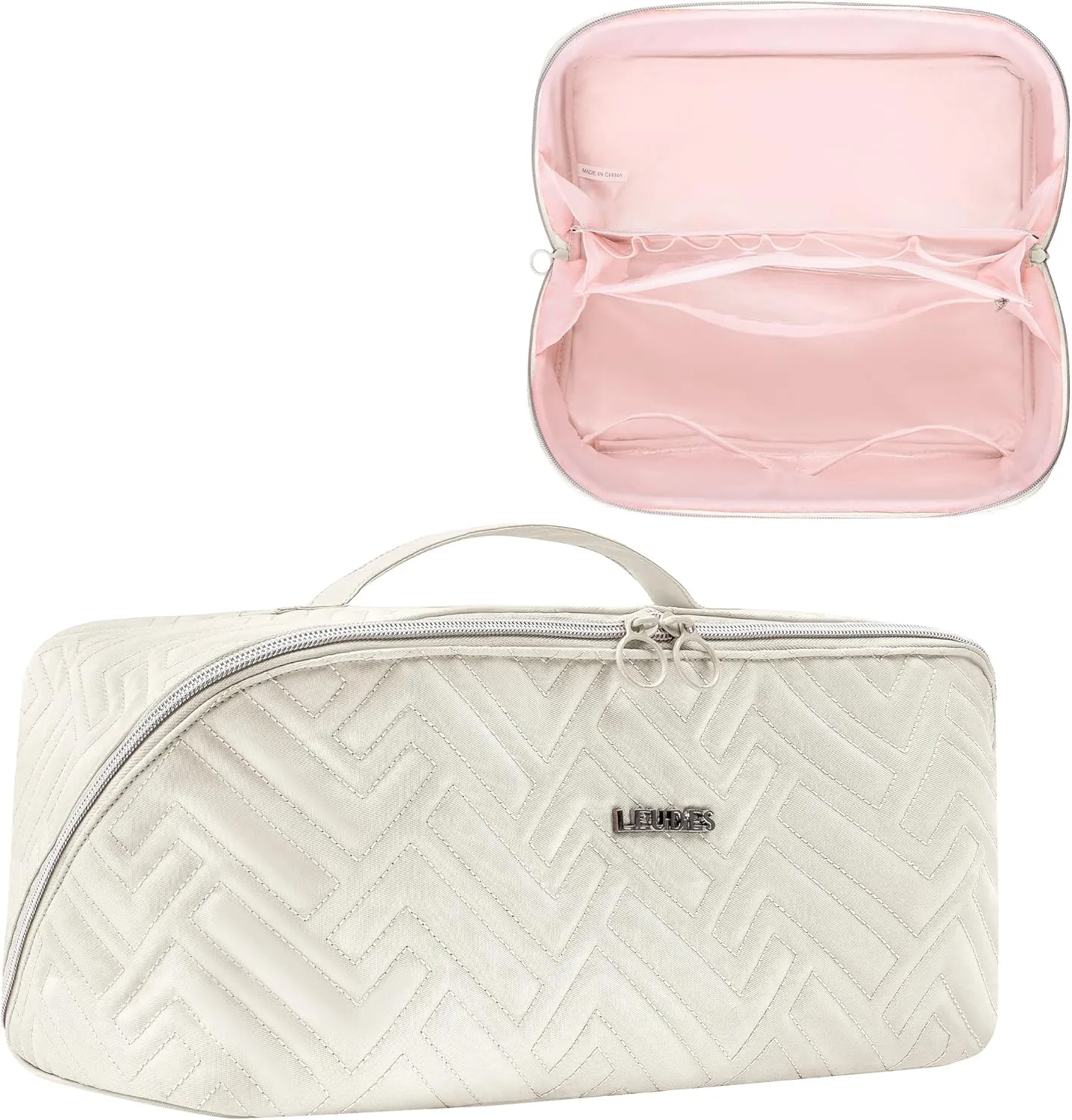 Leudes Hair Tools Travel Bag For Dy son Airwrap Hair Dryer Shark Flex Style Carrying Case Travel Makeup Bag Portable Pouch Open Flat Packing Organizers with Divider and Handle (Beige)