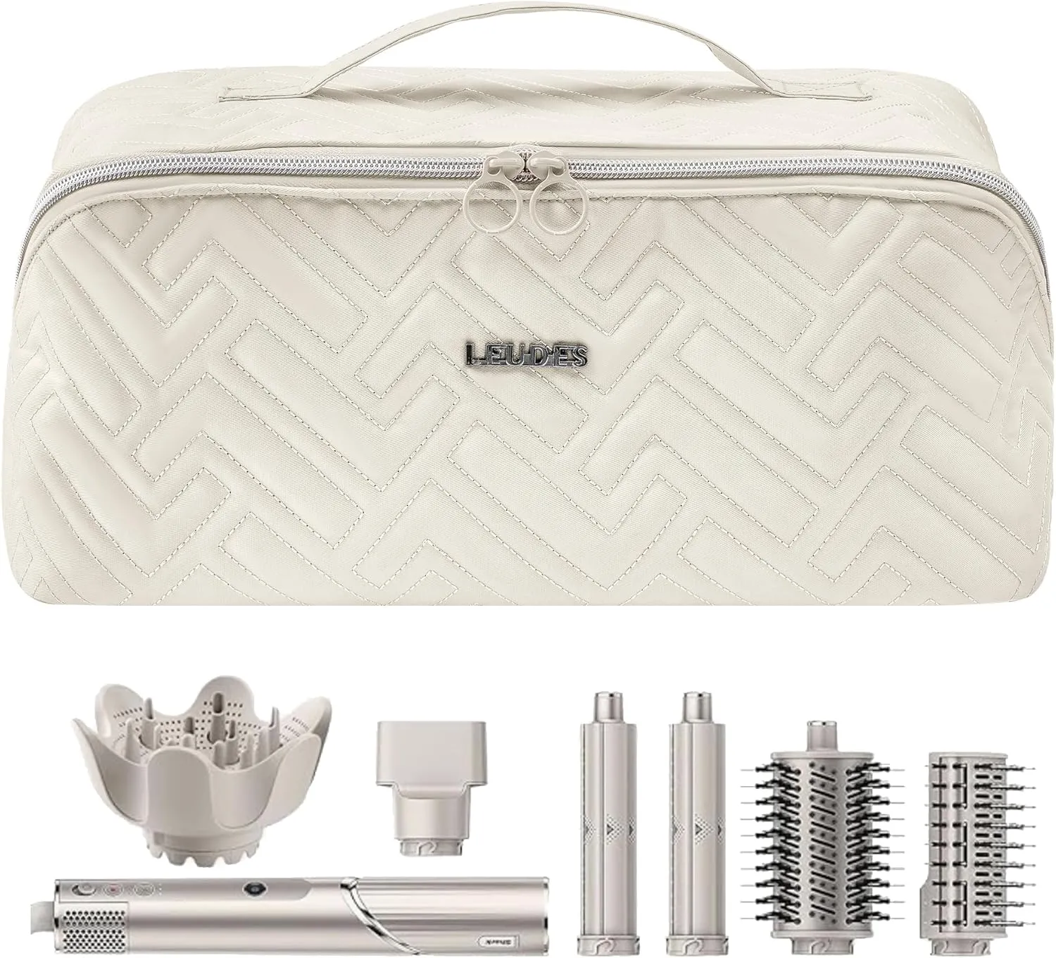 Leudes Hair Tools Travel Bag For Dy son Airwrap Hair Dryer Shark Flex Style Carrying Case Travel Makeup Bag Portable Pouch Open Flat Packing Organizers with Divider and Handle (Beige)
