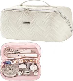 Leudes Hair Tools Travel Bag For Dy son Airwrap Hair Dryer Shark Flex Style Carrying Case Travel Makeup Bag Portable Pouch Open Flat Packing Organizers with Divider and Handle (Beige)