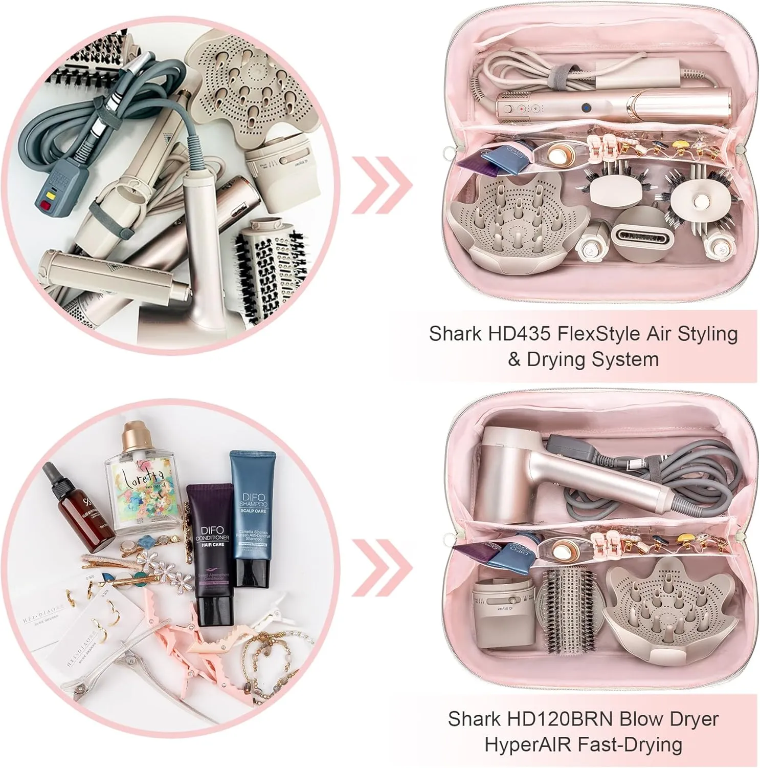 Leudes Hair Tools Travel Bag For Dy son Airwrap Hair Dryer Shark Flex Style Carrying Case Travel Makeup Bag Portable Pouch Open Flat Packing Organizers with Divider and Handle (Beige)