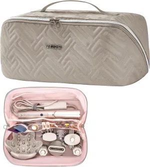 Leudes Hair Tools Travel Bag For Dy son Airwrap Hair Dryer Shark Flex Style Carrying Case Travel Makeup Bag Portable Pouch Open Flat Packing Organizers with Divider and Handle (Camel)