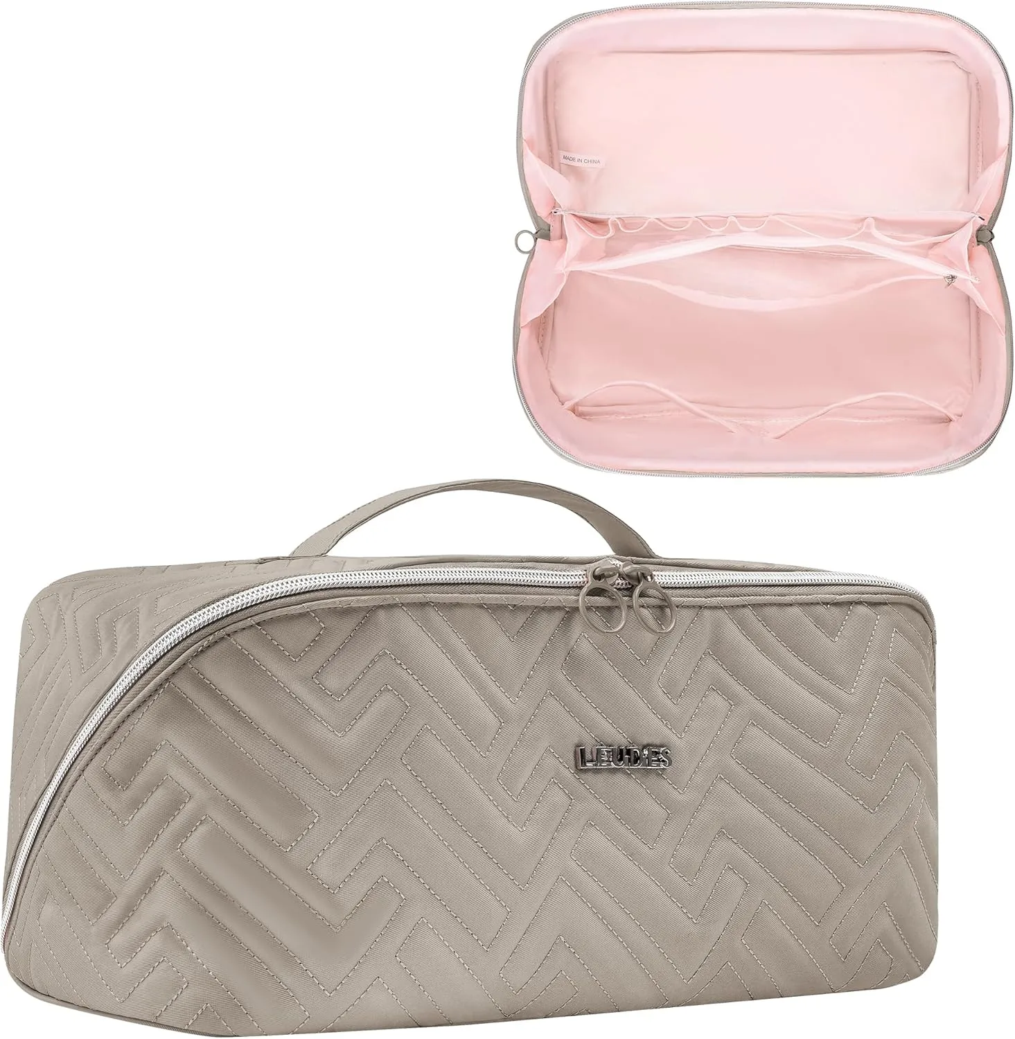 Leudes Hair Tools Travel Bag For Dy son Airwrap Hair Dryer Shark Flex Style Carrying Case Travel Makeup Bag Portable Pouch Open Flat Packing Organizers with Divider and Handle (Camel)