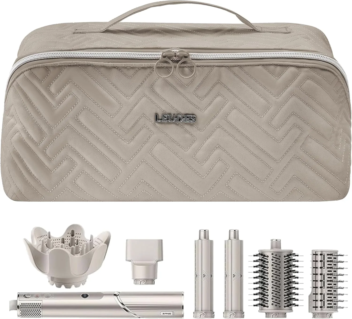 Leudes Hair Tools Travel Bag For Dy son Airwrap Hair Dryer Shark Flex Style Carrying Case Travel Makeup Bag Portable Pouch Open Flat Packing Organizers with Divider and Handle (Camel)