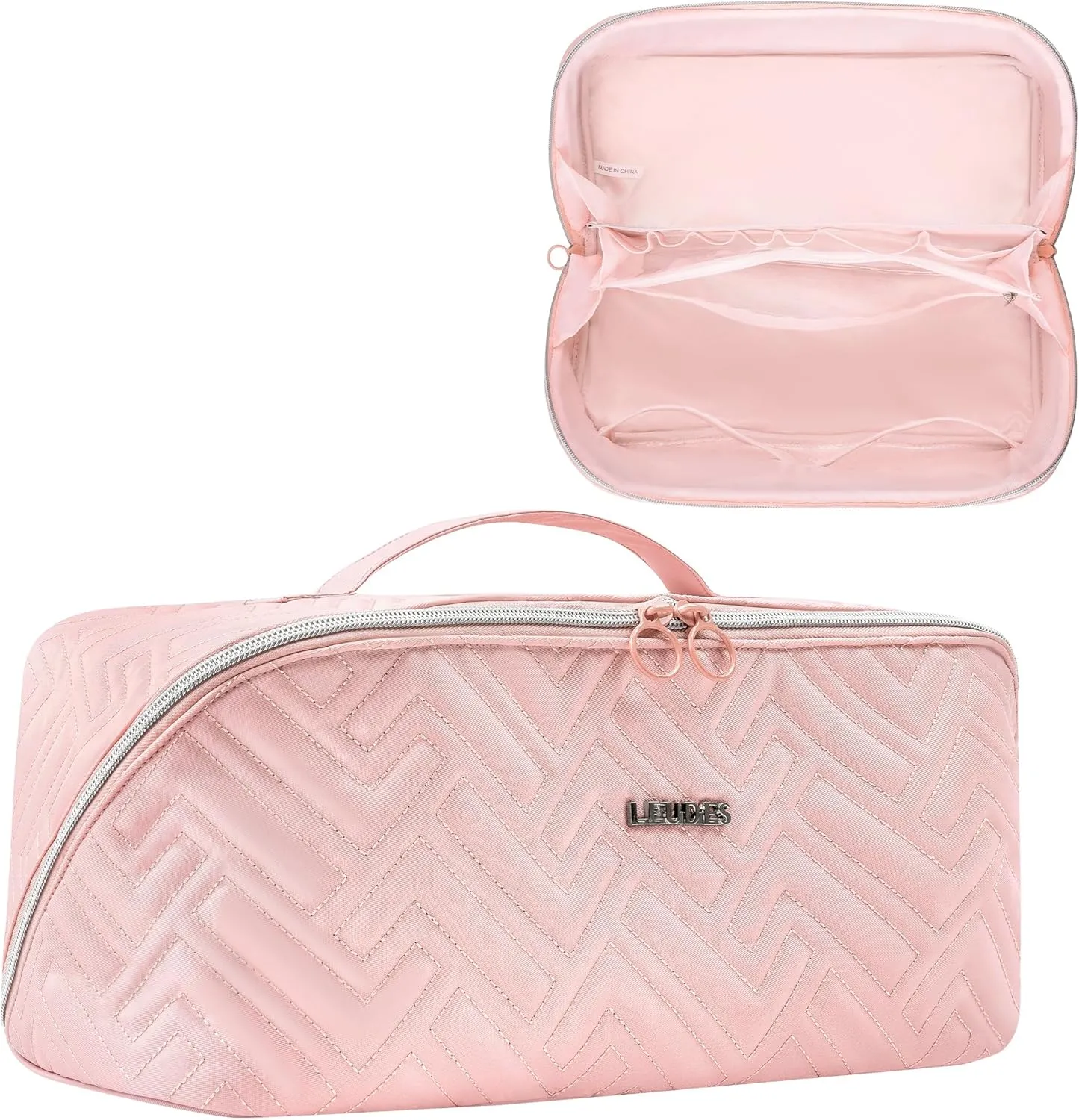 Leudes Hair Tools Travel Bag For Dy son Airwrap Hair Dryer Shark Flex Style Carrying Case Travel Makeup Bag Portable Pouch Open Flat Packing Organizers with Divider and Handle (Pink)