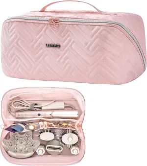 Leudes Hair Tools Travel Bag For Dy son Airwrap Hair Dryer Shark Flex Style Carrying Case Travel Makeup Bag Portable Pouch Open Flat Packing Organizers with Divider and Handle (Pink)