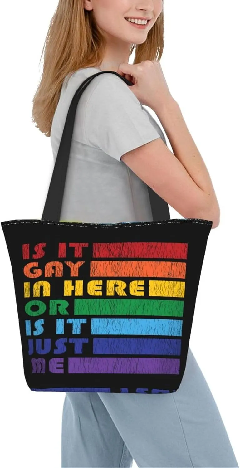 LGBT Gay Pride Butterflies Rainbow Women's Tote Bag Lightweight Shopping Handbag Travel Shoulder Bag With Zipper