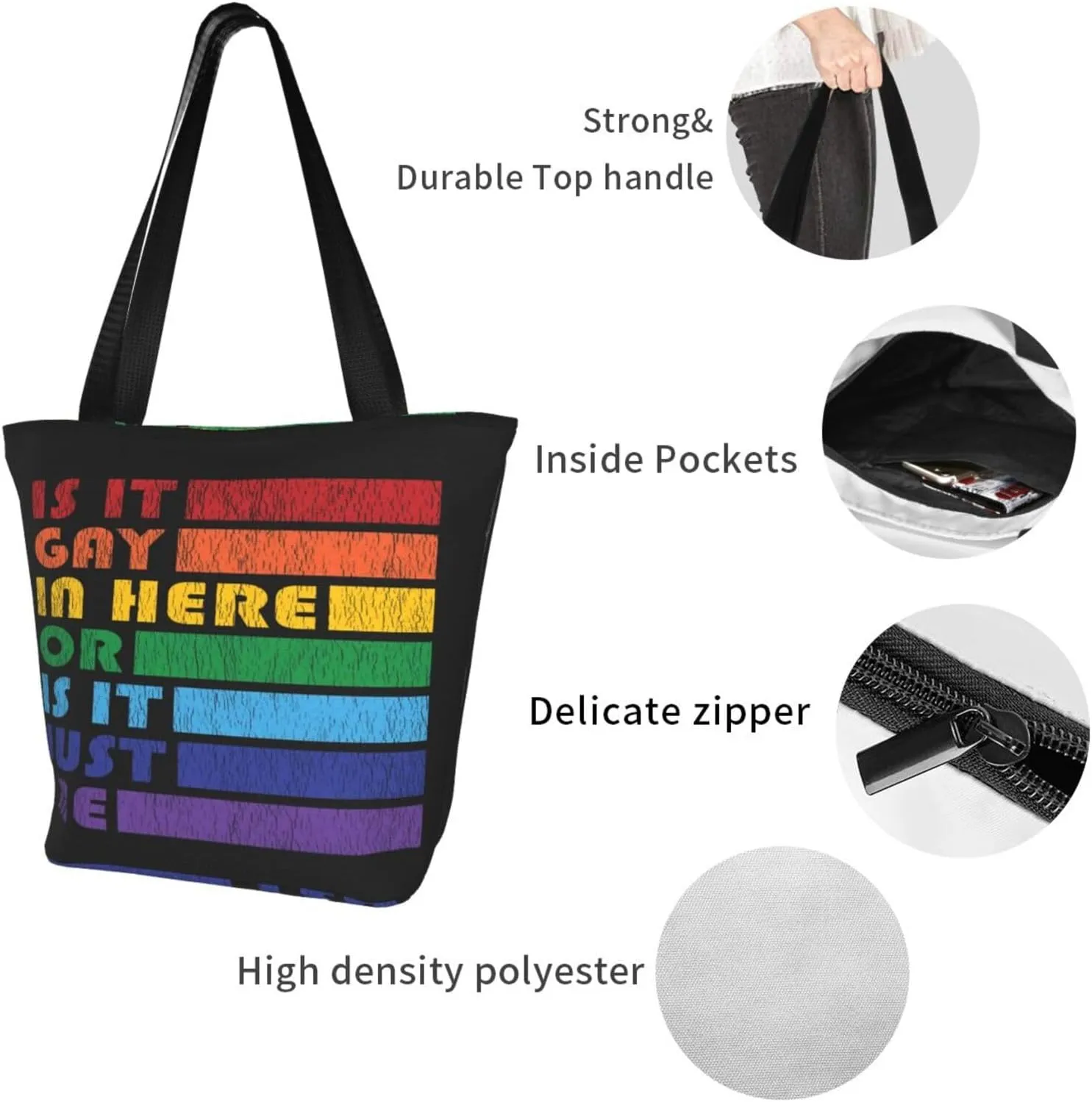 LGBT Gay Pride Butterflies Rainbow Women's Tote Bag Lightweight Shopping Handbag Travel Shoulder Bag With Zipper