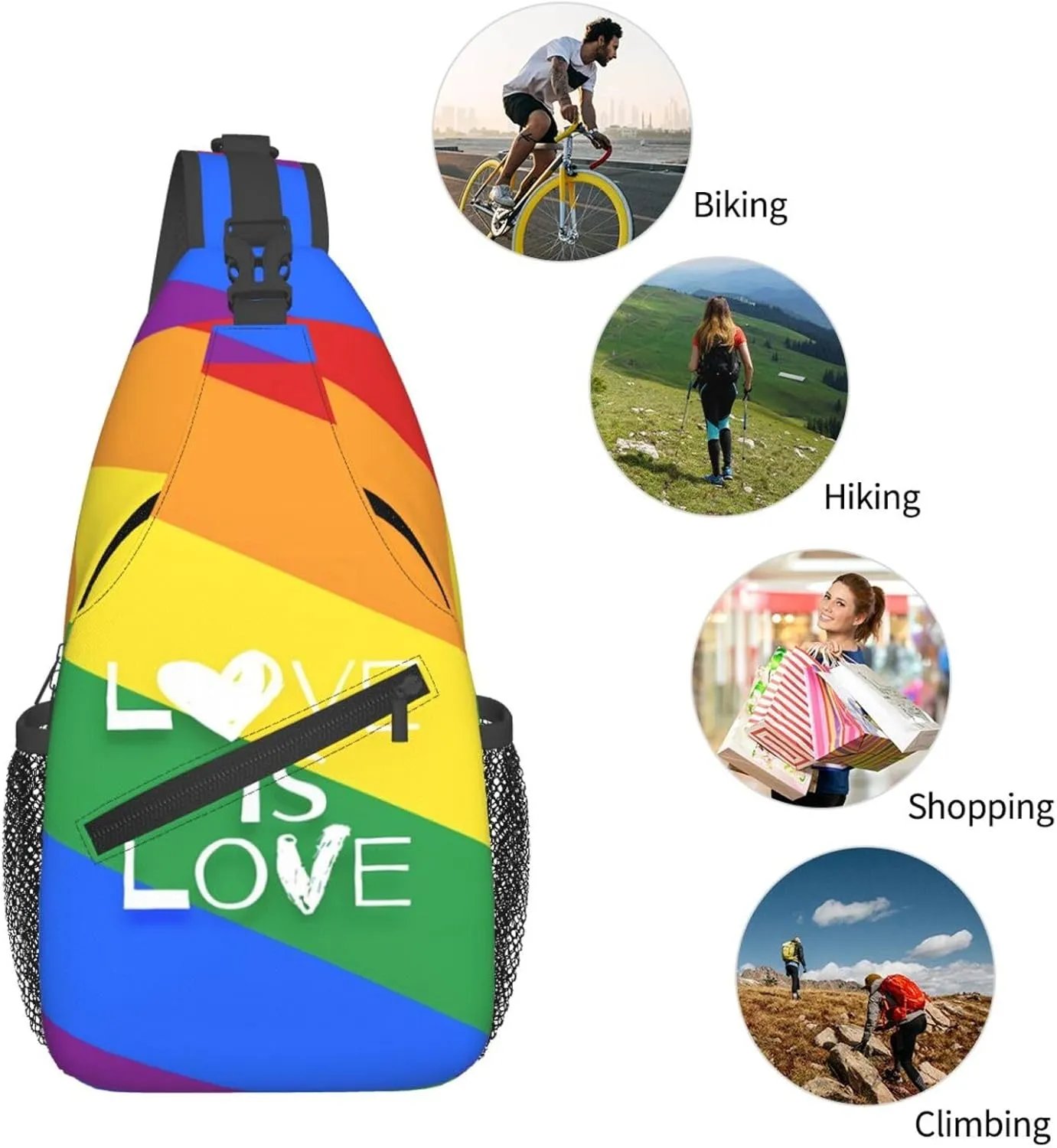 Lgbt Pride Rainbow Gay Love Is Love Pride Day Chest Sling Bag Crossbody Shoulder Backpack Bag Gym Cycling Daypack Travel Hiking Cross Bag