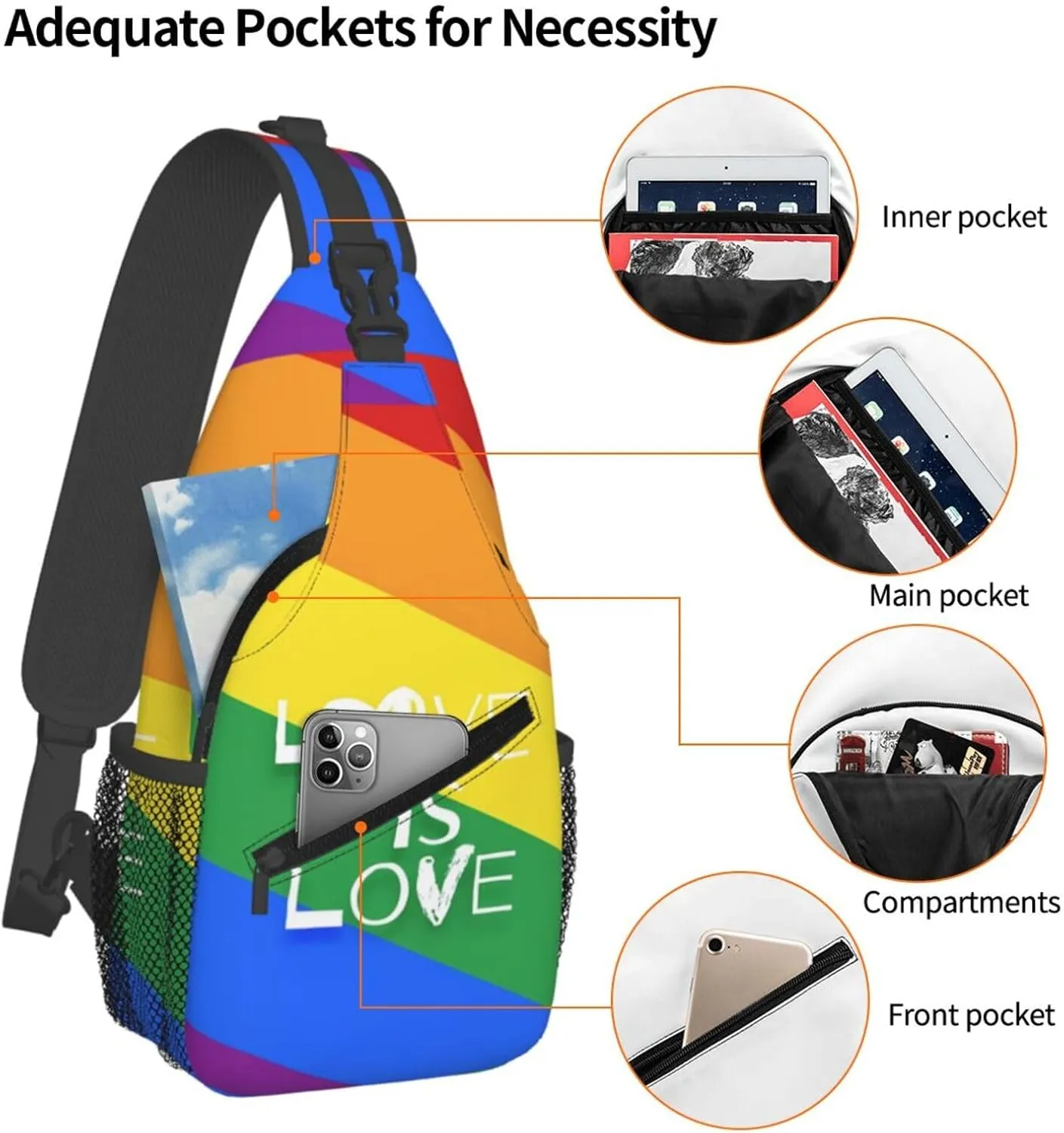 Lgbt Pride Rainbow Gay Love Is Love Pride Day Chest Sling Bag Crossbody Shoulder Backpack Bag Gym Cycling Daypack Travel Hiking Cross Bag