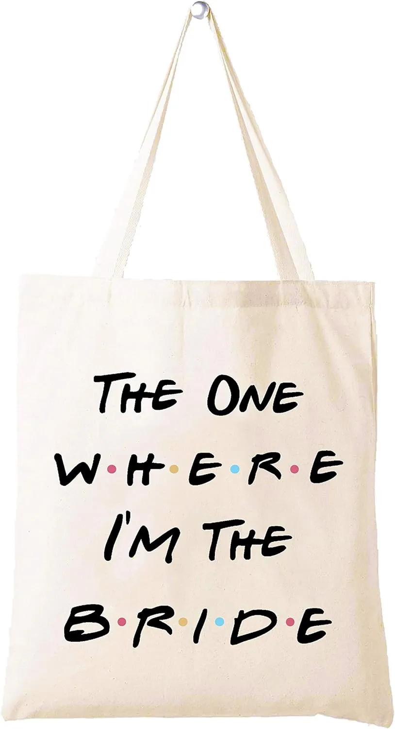 LIBIHUA Bride Gift,Engagement Gift,Bride to Be,Newly Engaged,Bridal Shower Present,Bachelorette Party Present,Reusable Shoulder Bag,Shopping Tote Bag-The One Where I'm the Bride