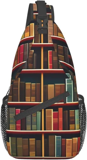Library Bookshelf Book Unisex Casual Diagonal Chest Bag,Multipurpose Crossbody Shoulder Bag Travel Hiking Daypack