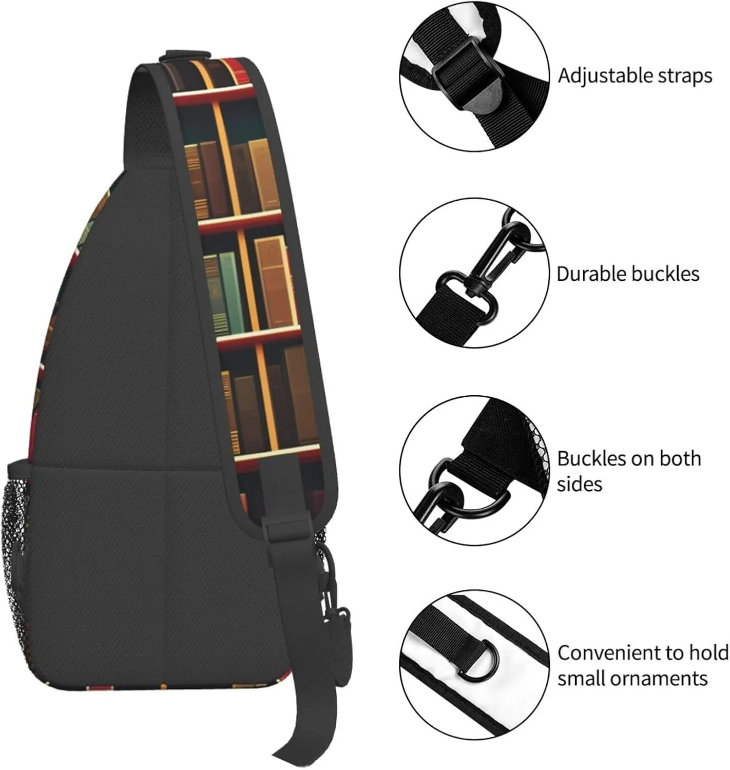 Library Bookshelf Book Unisex Casual Diagonal Chest Bag,Multipurpose Crossbody Shoulder Bag Travel Hiking Daypack
