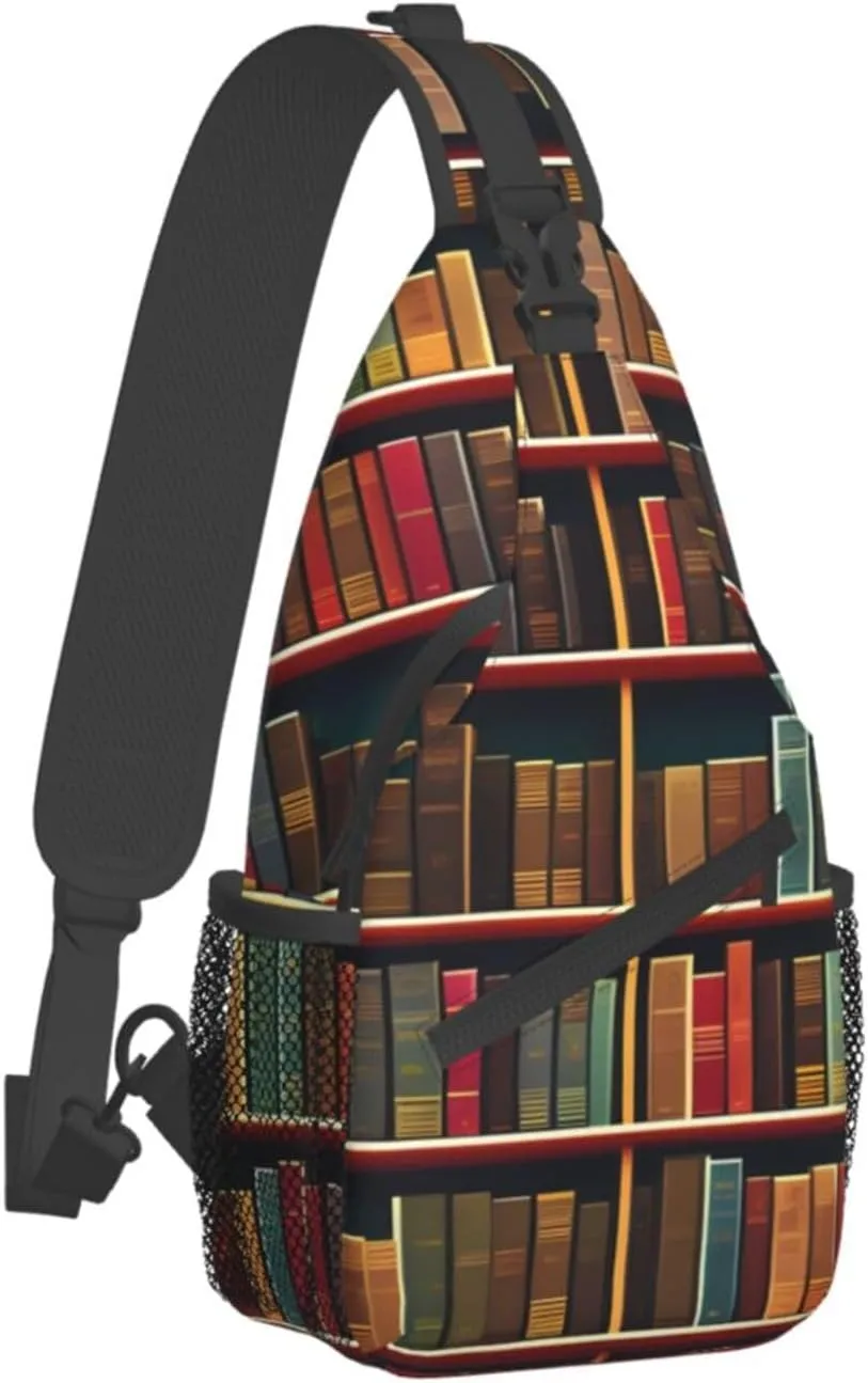 Library Bookshelf Book Unisex Casual Diagonal Chest Bag,Multipurpose Crossbody Shoulder Bag Travel Hiking Daypack