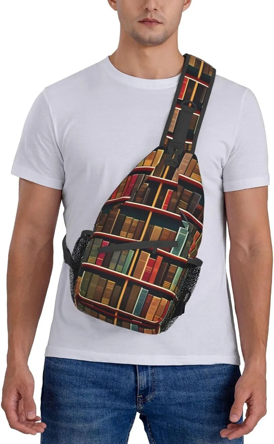 Library Bookshelf Book Unisex Casual Diagonal Chest Bag,Multipurpose Crossbody Shoulder Bag Travel Hiking Daypack