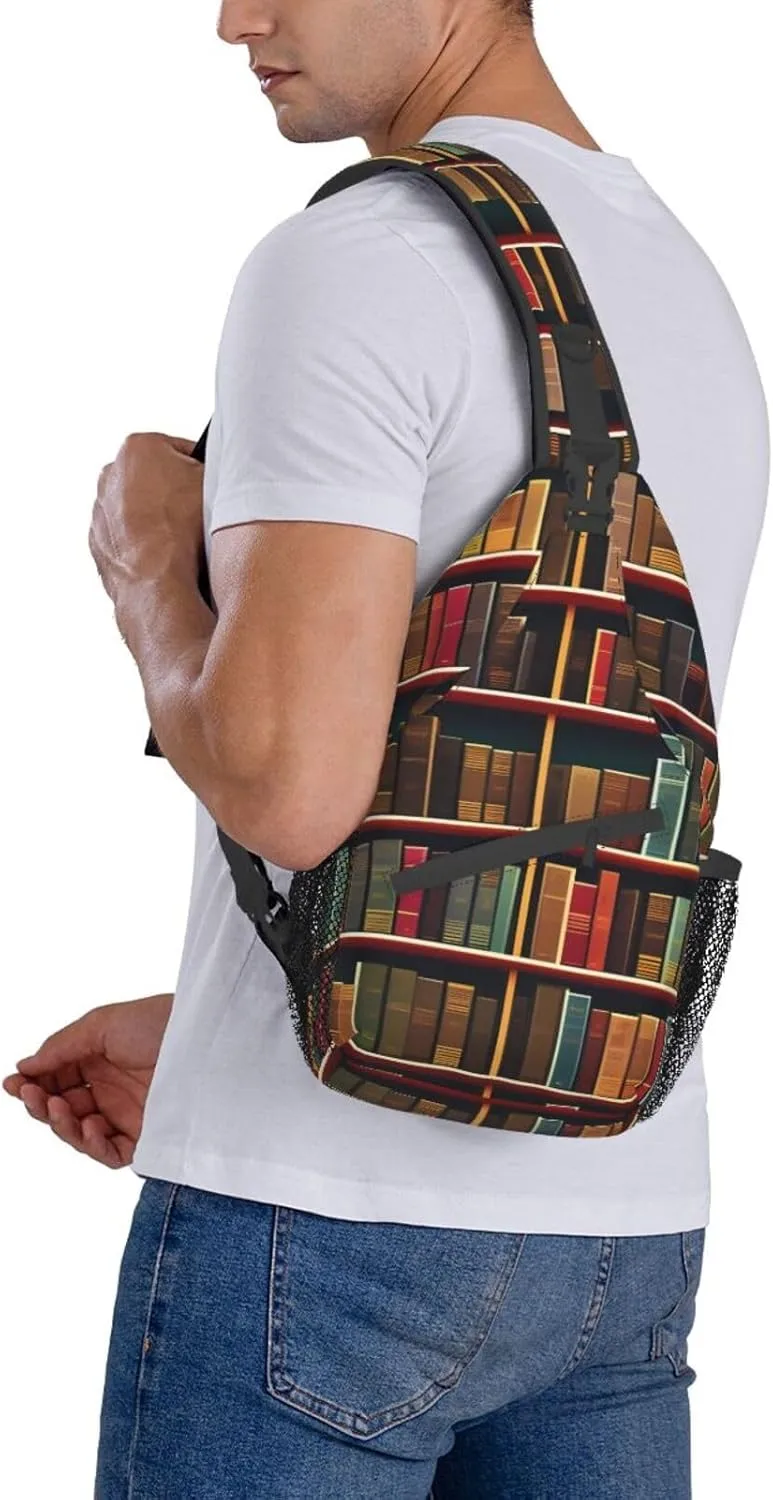 Library Bookshelf Book Unisex Casual Diagonal Chest Bag,Multipurpose Crossbody Shoulder Bag Travel Hiking Daypack