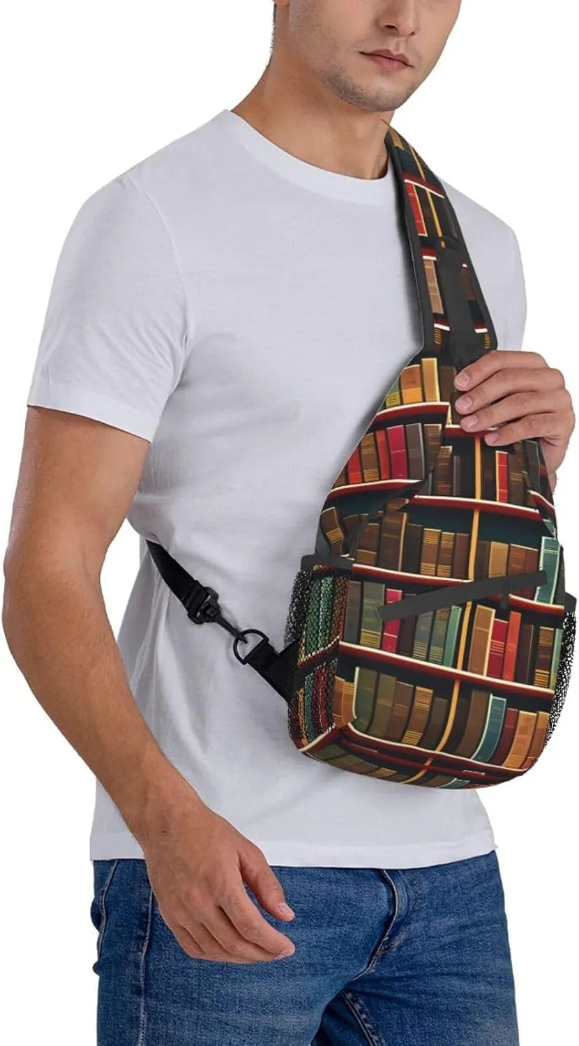 Library Bookshelf Book Unisex Casual Diagonal Chest Bag,Multipurpose Crossbody Shoulder Bag Travel Hiking Daypack