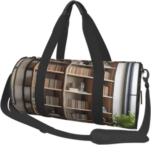 library bookshelf Printed Travel Bag,Round Personal Item Storage bag,Foldie Duffel Bag for Traveling Vacation,Fitness,Sports