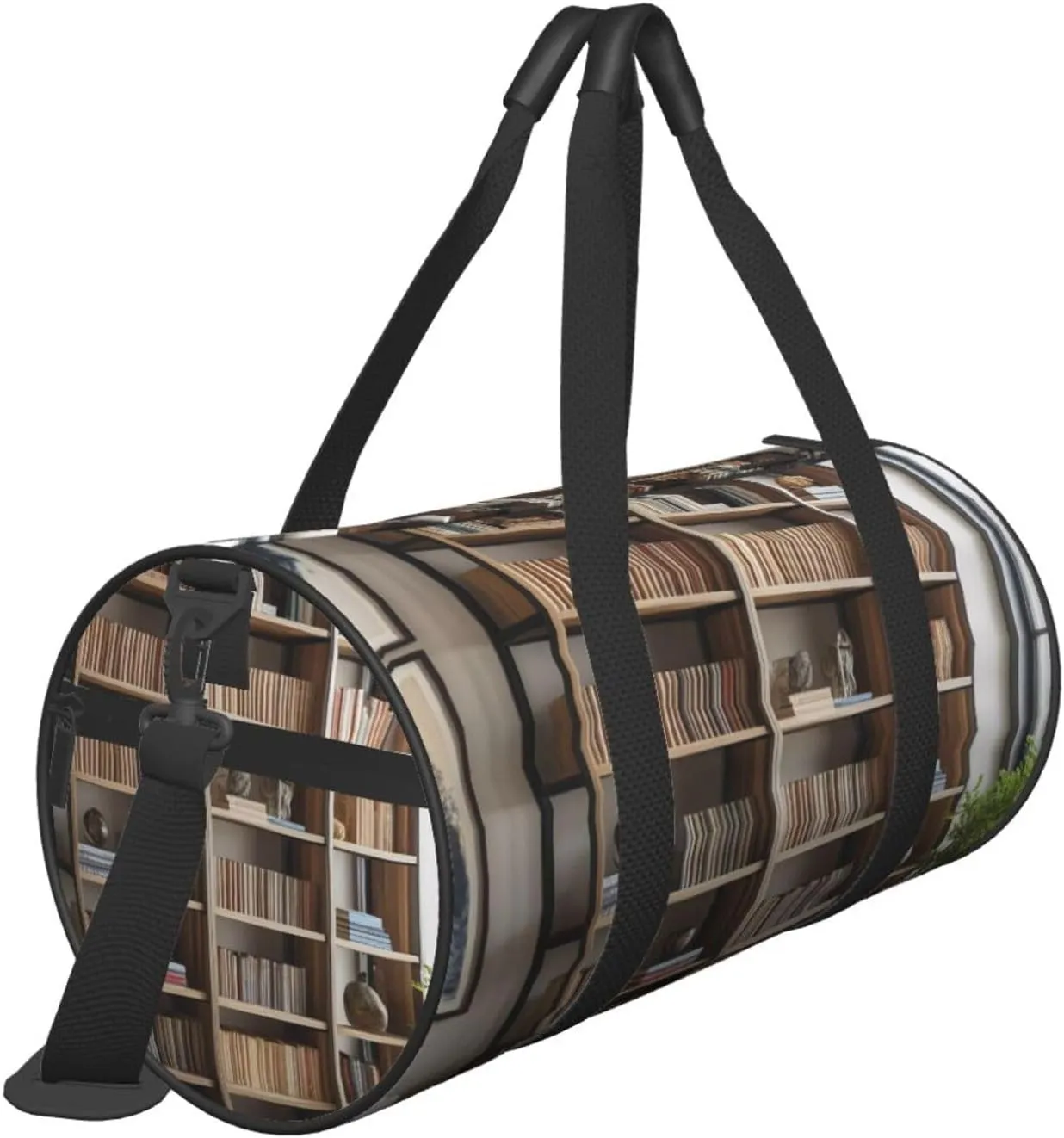library bookshelf Printed Travel Bag,Round Personal Item Storage bag,Foldie Duffel Bag for Traveling Vacation,Fitness,Sports