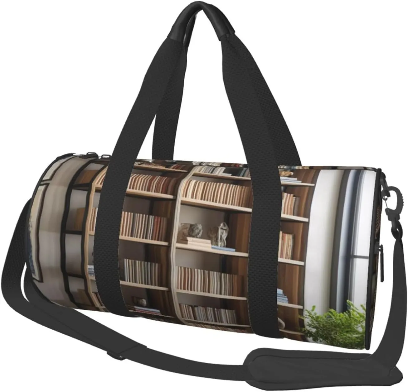 library bookshelf Printed Travel Bag,Round Personal Item Storage bag,Foldie Duffel Bag for Traveling Vacation,Fitness,Sports