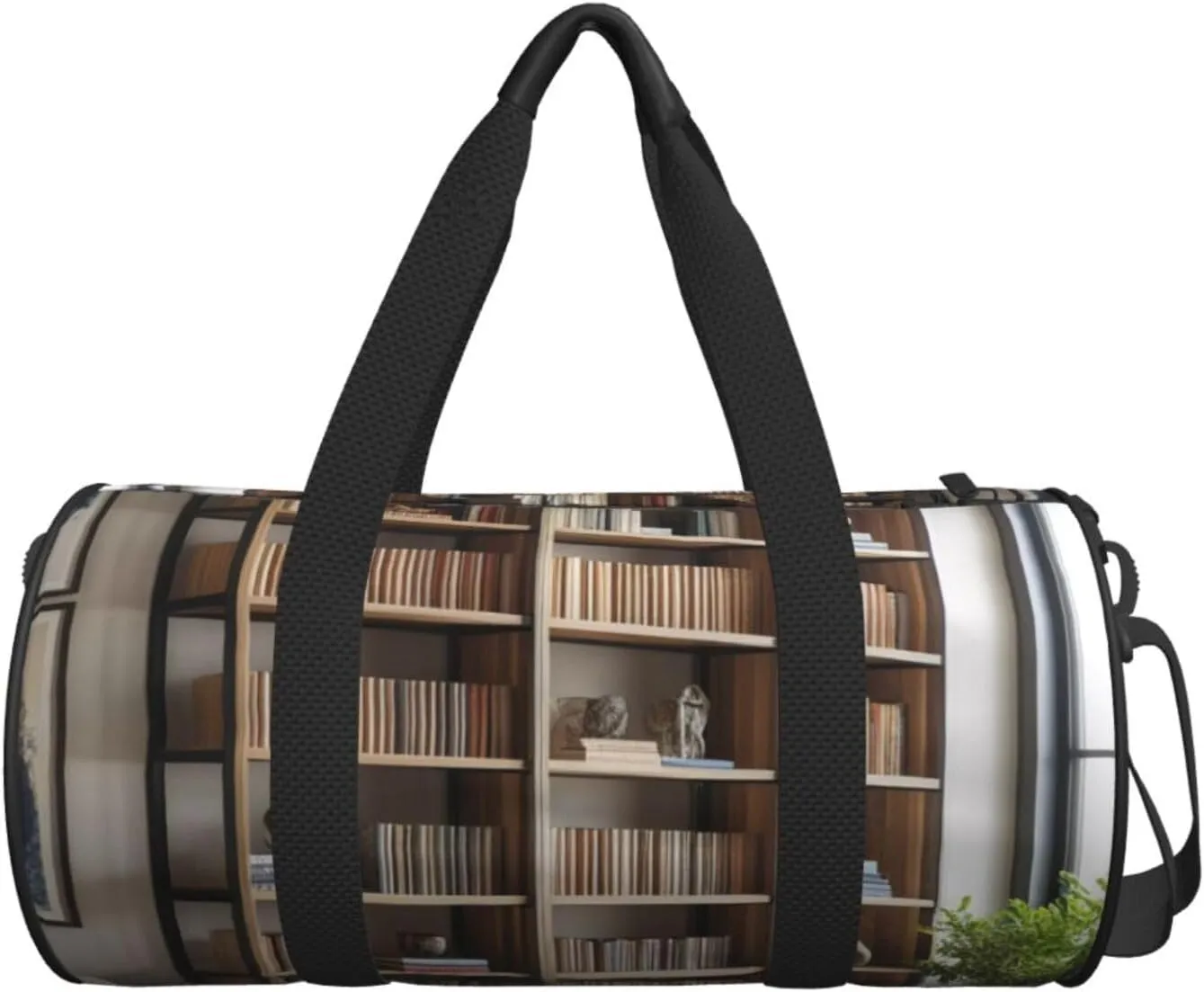 library bookshelf Printed Travel Bag,Round Personal Item Storage bag,Foldie Duffel Bag for Traveling Vacation,Fitness,Sports