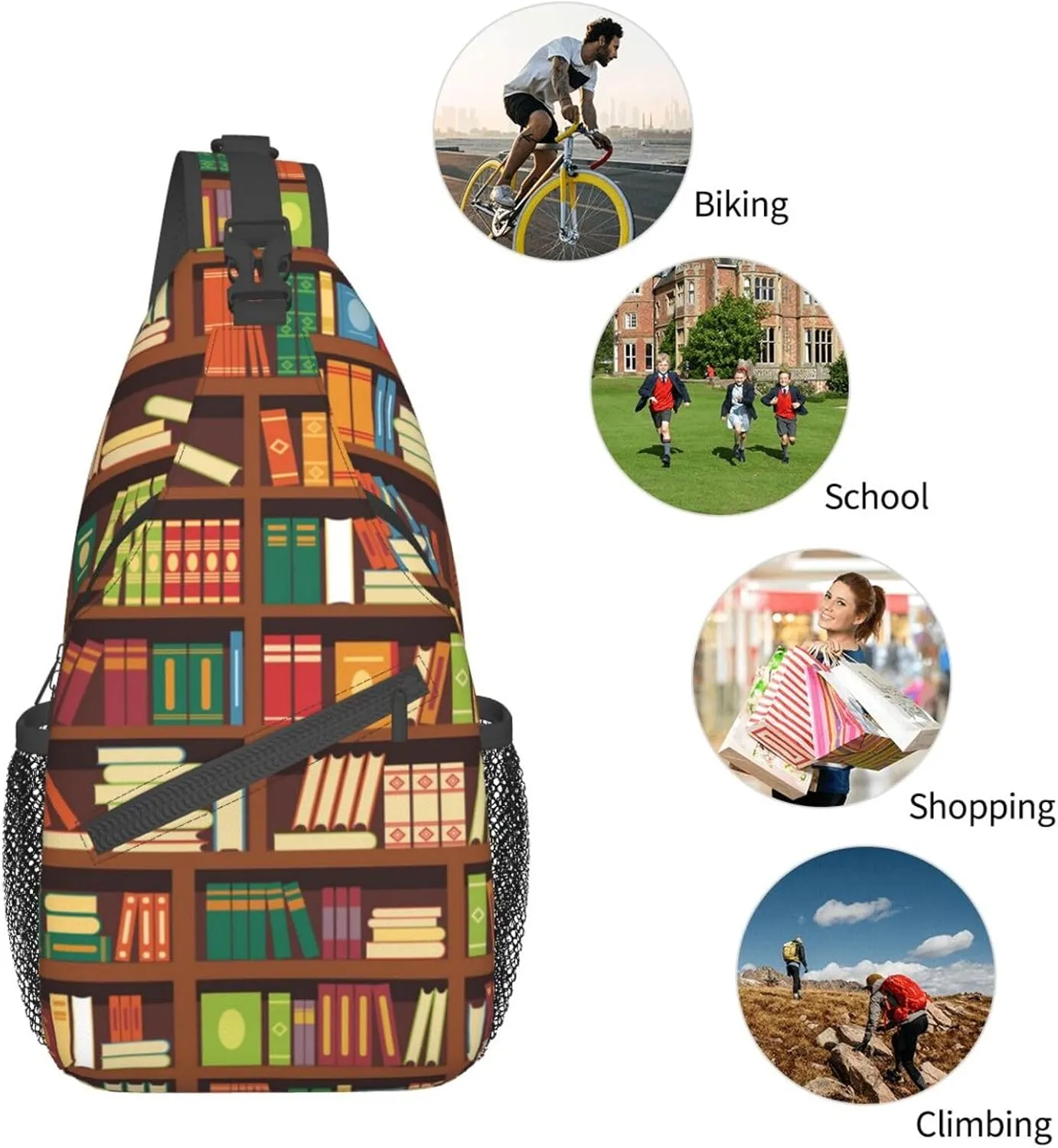Library Crossbody Bag Books Shoulder Bag Funny Backpack Sling Bag Chest Casual Daypack for Outdoor